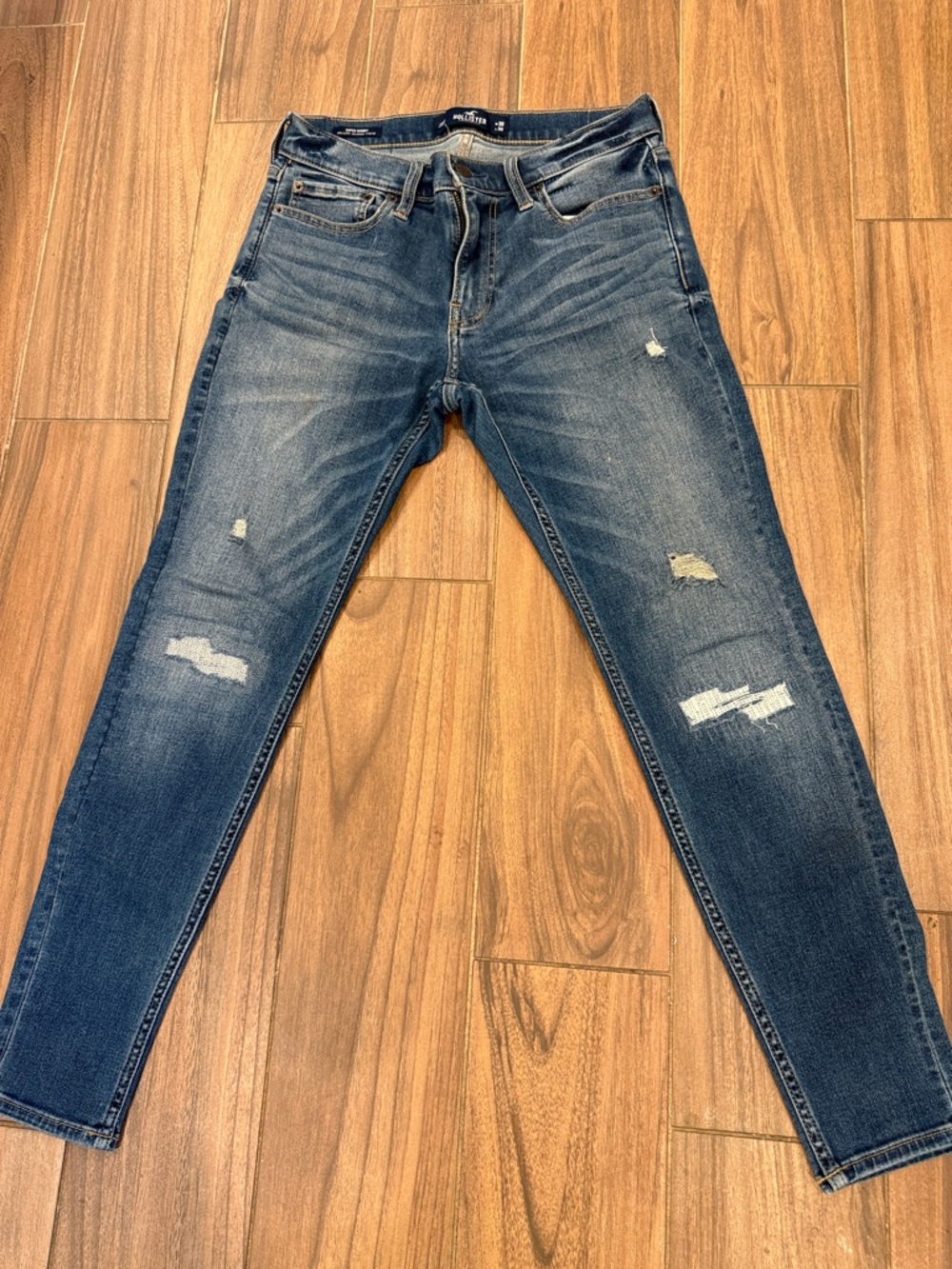 Men's Distressed Slim Jeans  in Medium Blue Waist 15”. Rise 9”. Inseam 28”